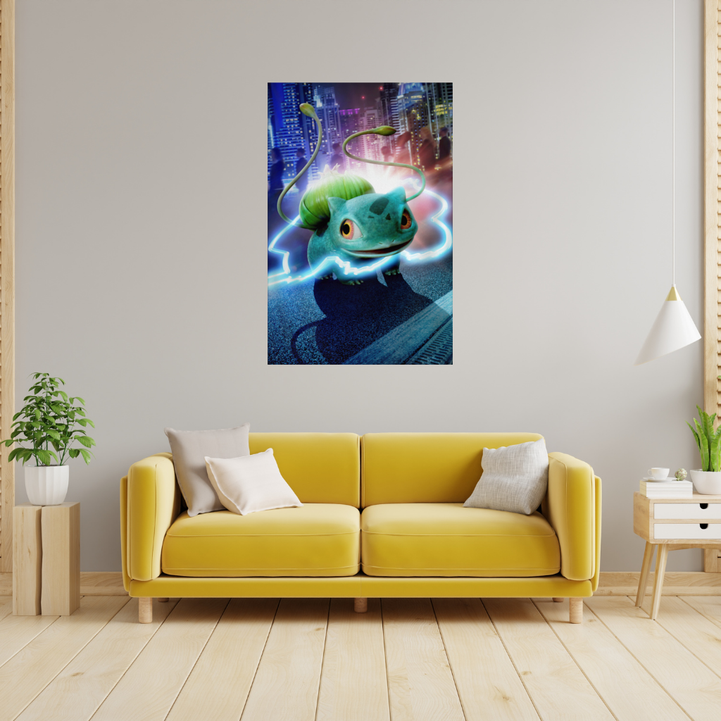 Glowing Neon Creature in Night City Wall Tapestry