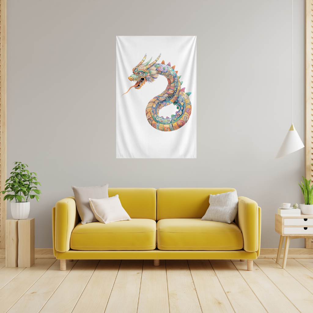Colorful Mosaic Chinese Dragon Wall Tapestry