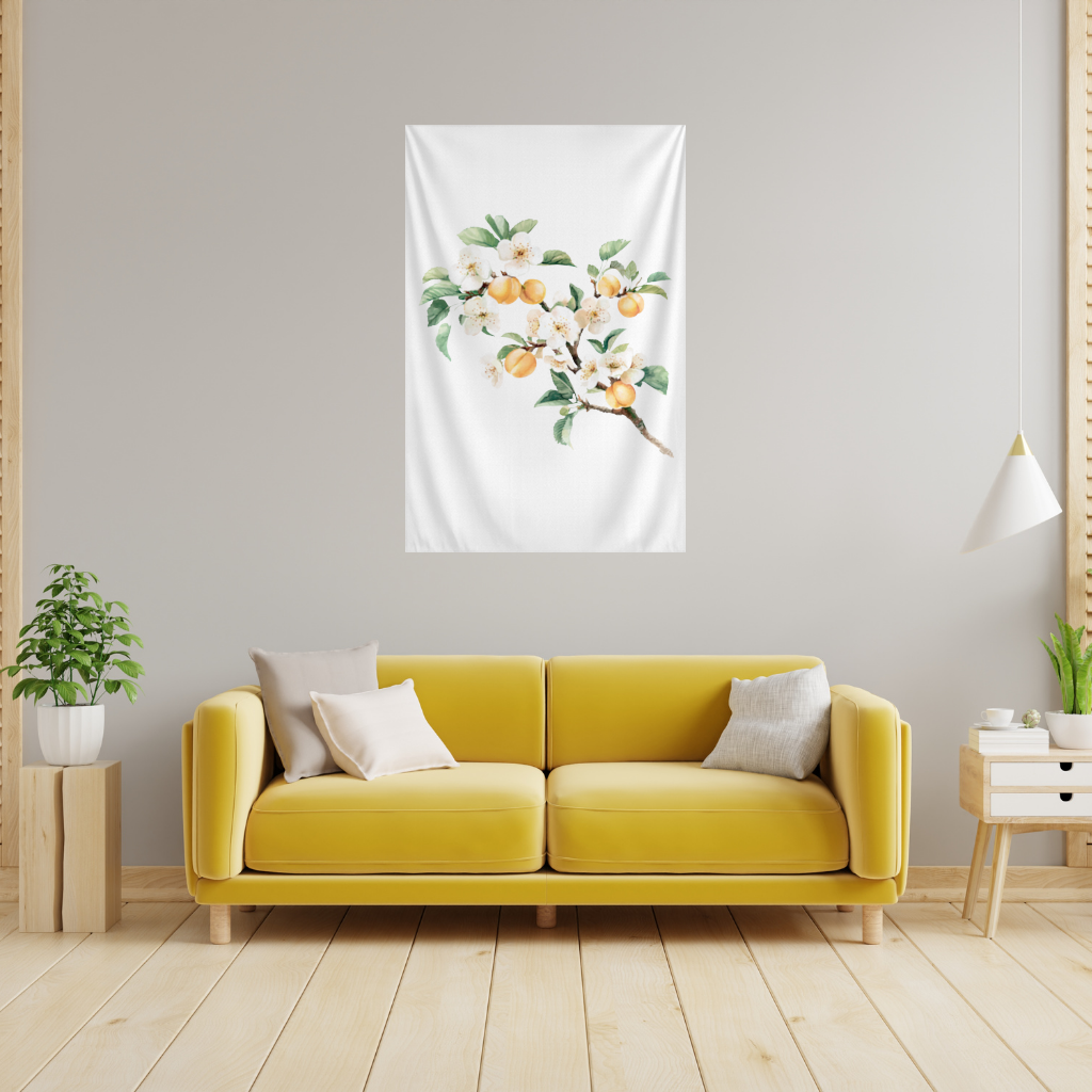 Watercolor Apricot Blossom Branch Wall Tapestry