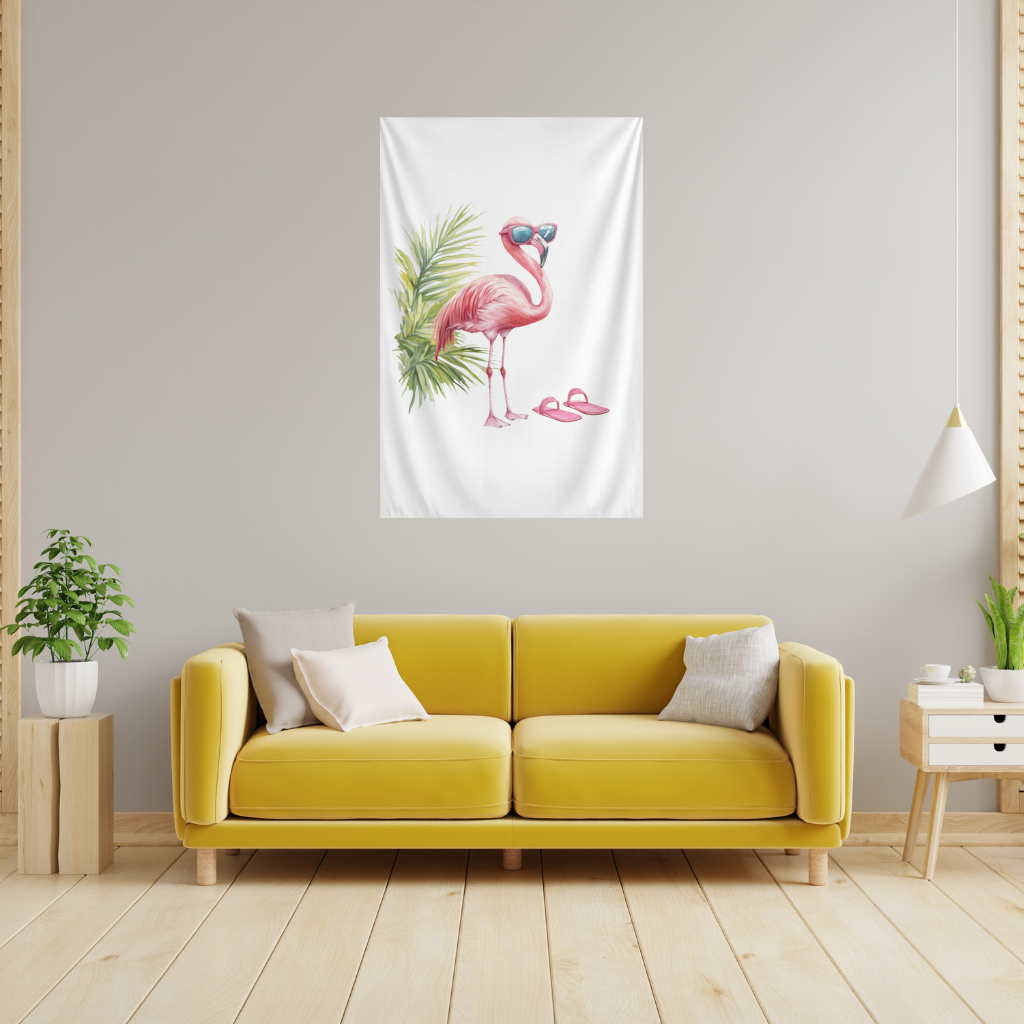 Pink Flamingo with Sunglasses Wall Tapestry