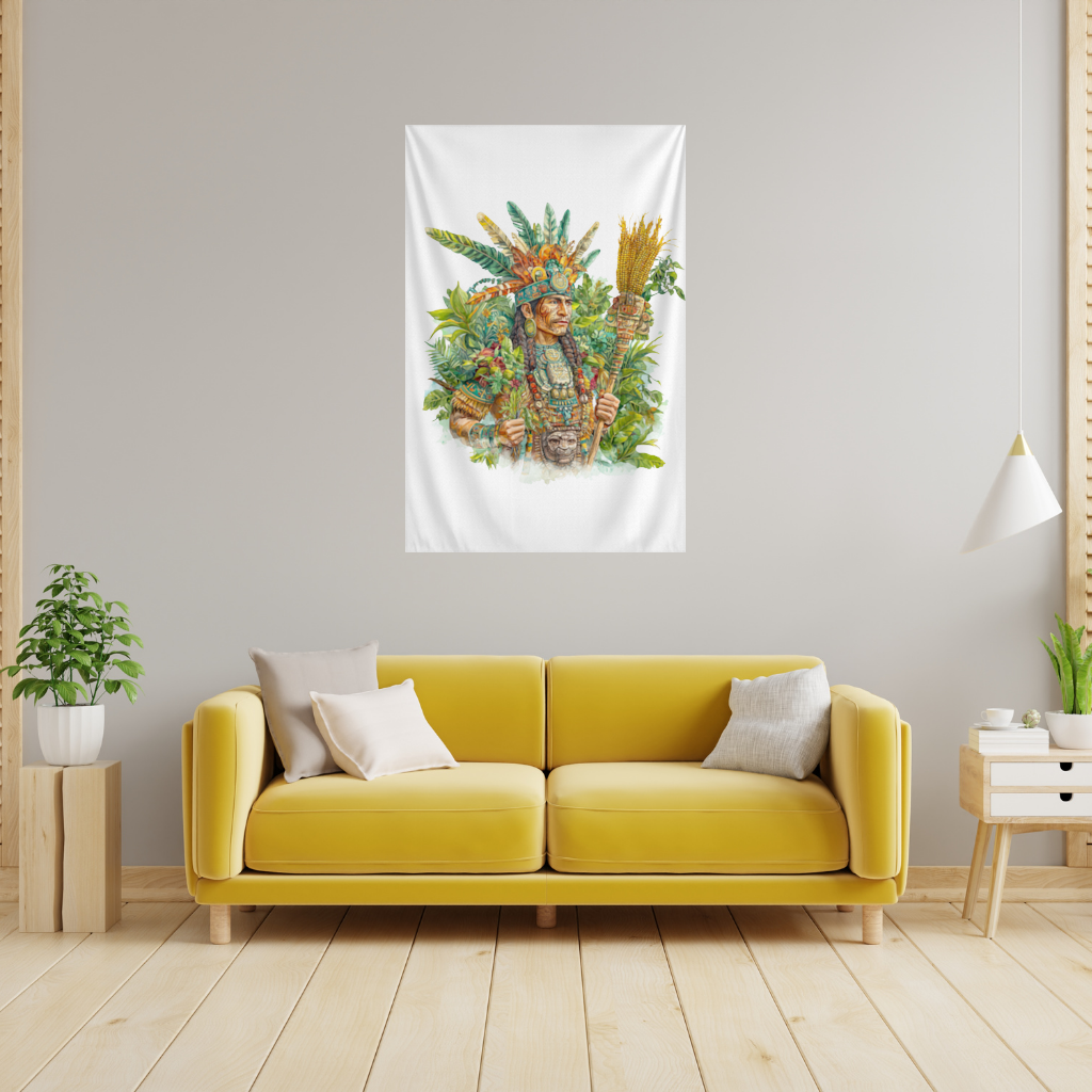 Mayan Maize Priest with Feather Headdress Wall Tapestry