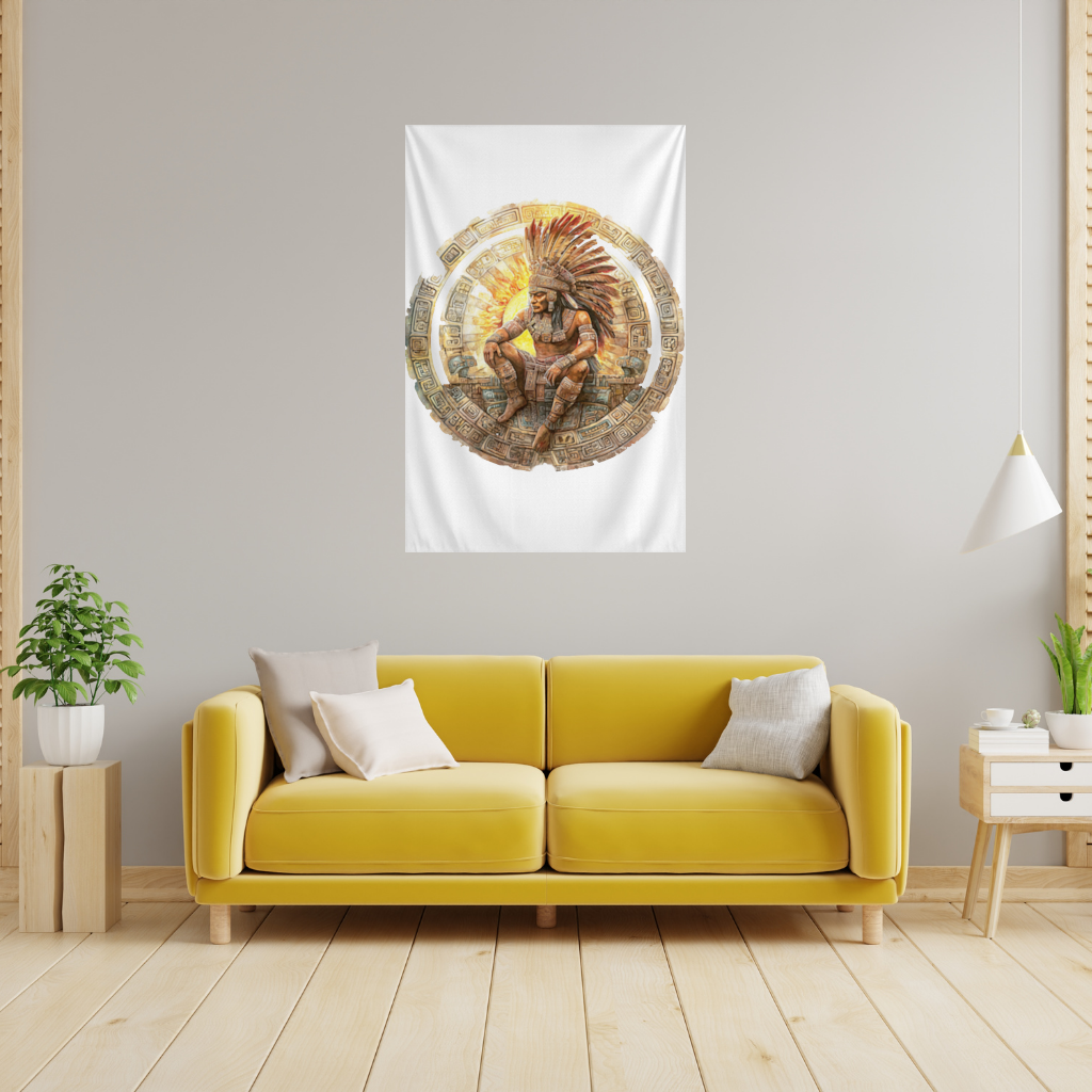 Ancient Aztec Sun Warrior Wall Tapestry