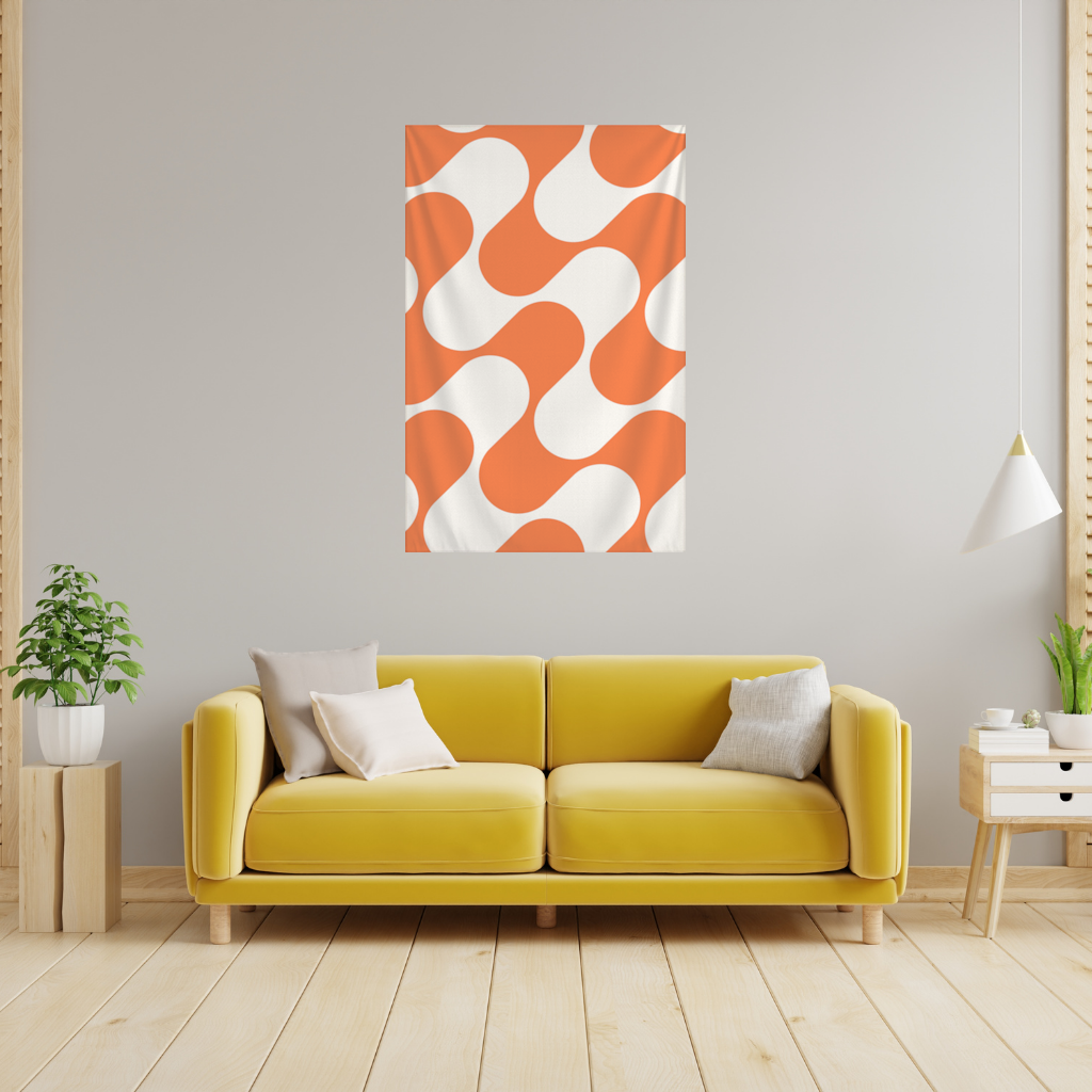 Retro 70s Orange Cream Groovy Curves Wall Tapestry