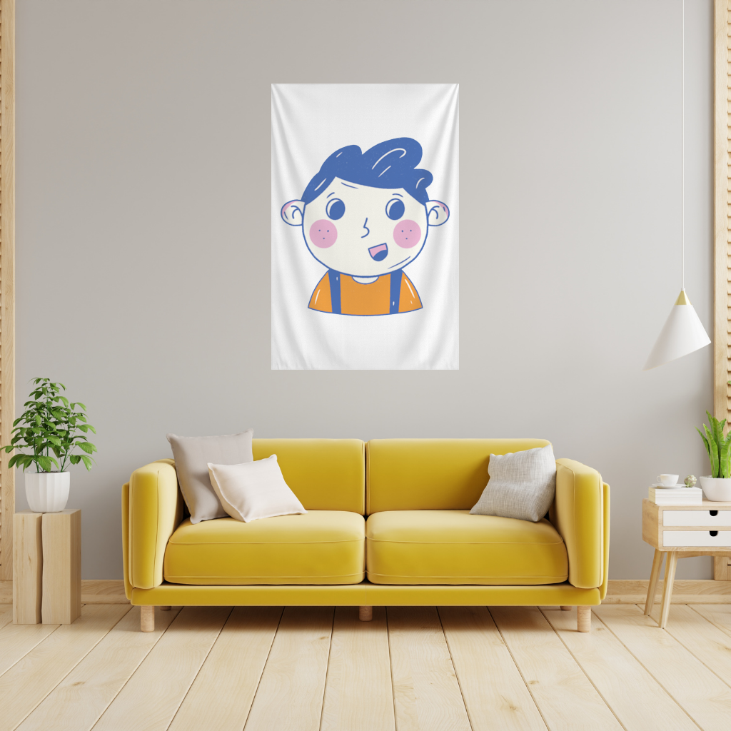 Cute Smiling Boy with Blue Hair Wall Tapestry
