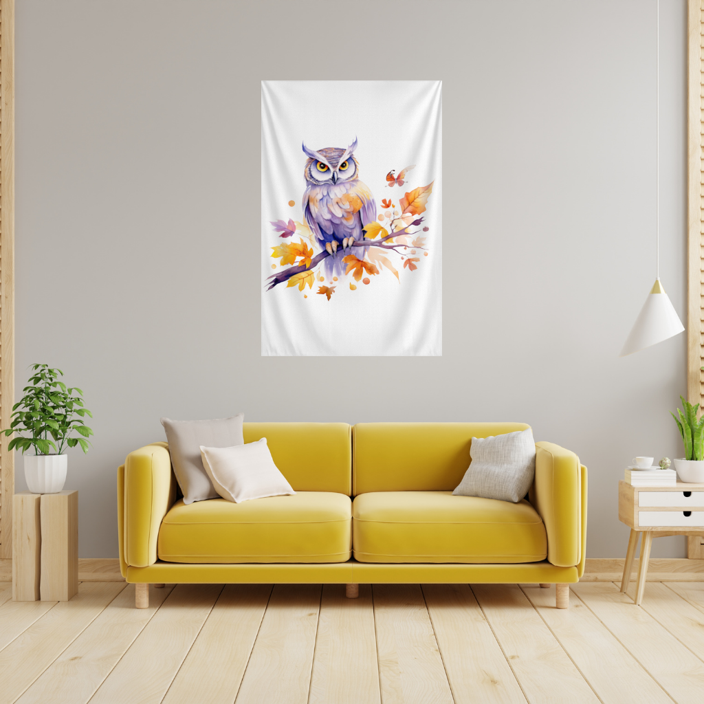 Whimsical Autumn Owl and Butterfly Wall Tapestry