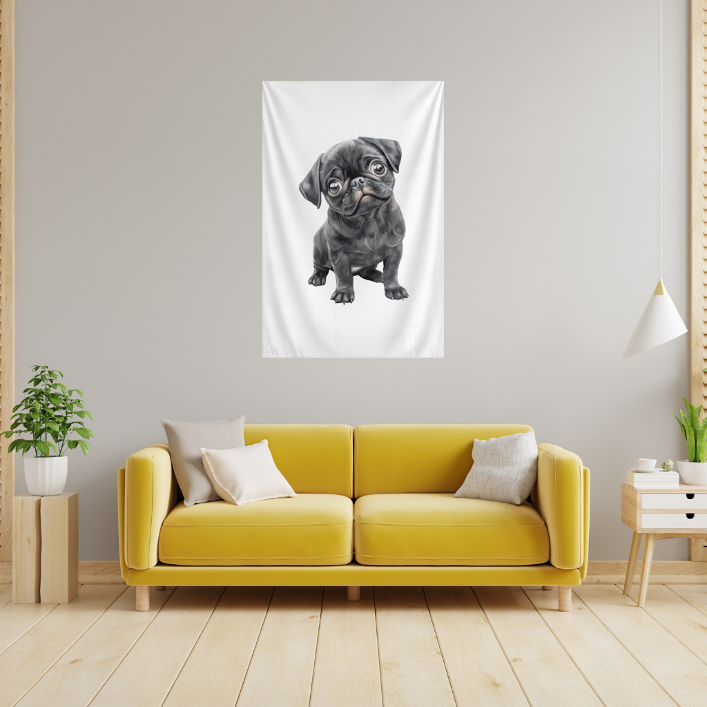 Masum Bakışlı Siyah Pug Yavrusu Duvar Örtüsü