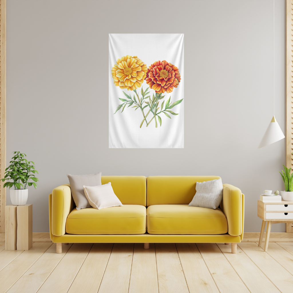 Botanical Yellow Orange Marigold Wall Tapestry