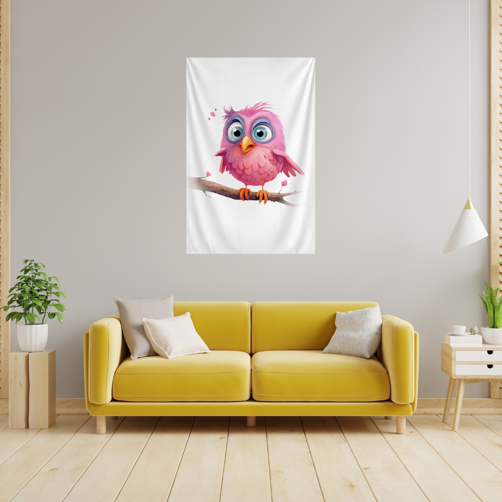 Kocaman Gözlü Sevimli Pembe Kuş Duvar Örtüsü