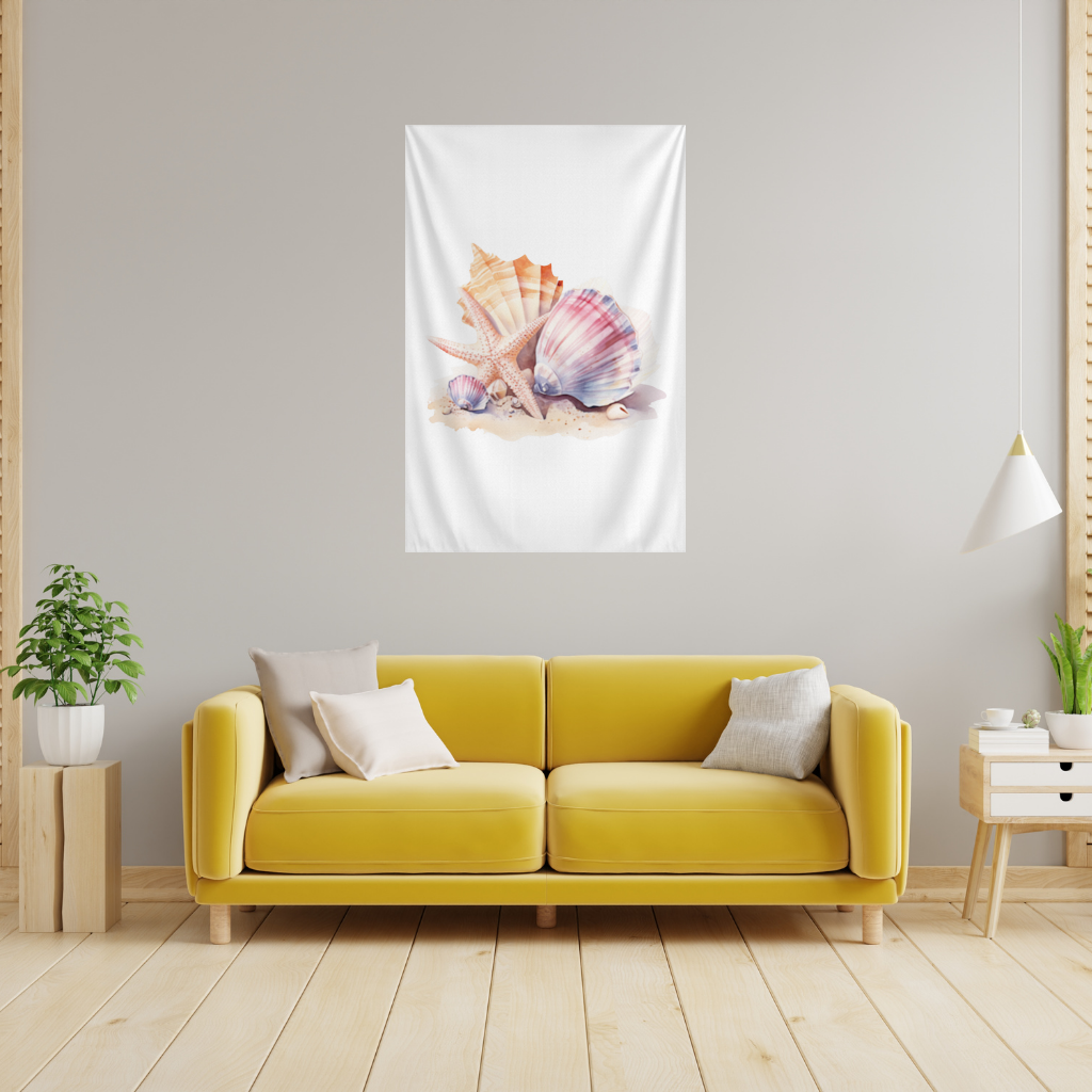 Watercolor Coastal Seashells Wall Tapestry