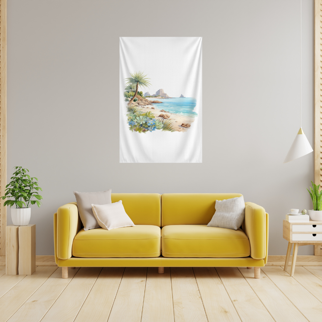 Tropical Palm Tree and Turquoise Sea Wall Tapestry