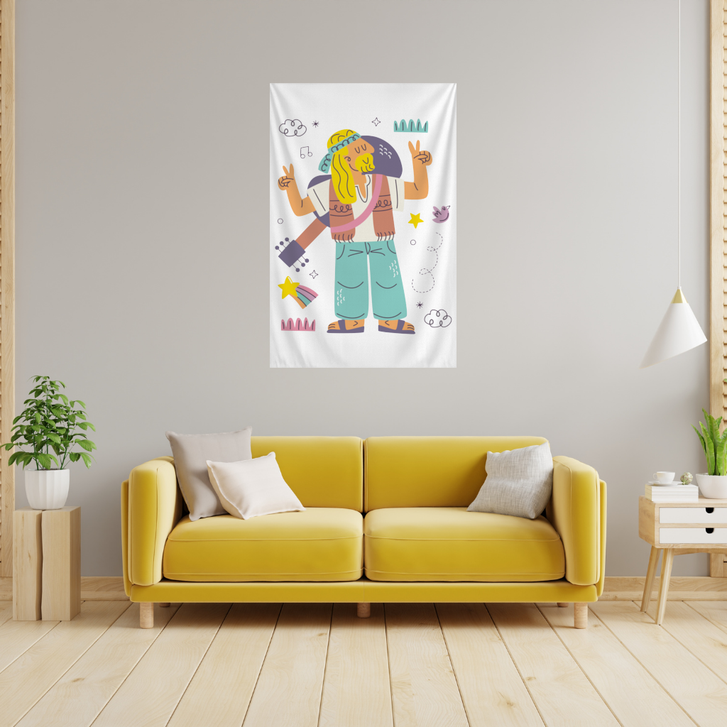 Retro Hippie Character Wall Tapestry