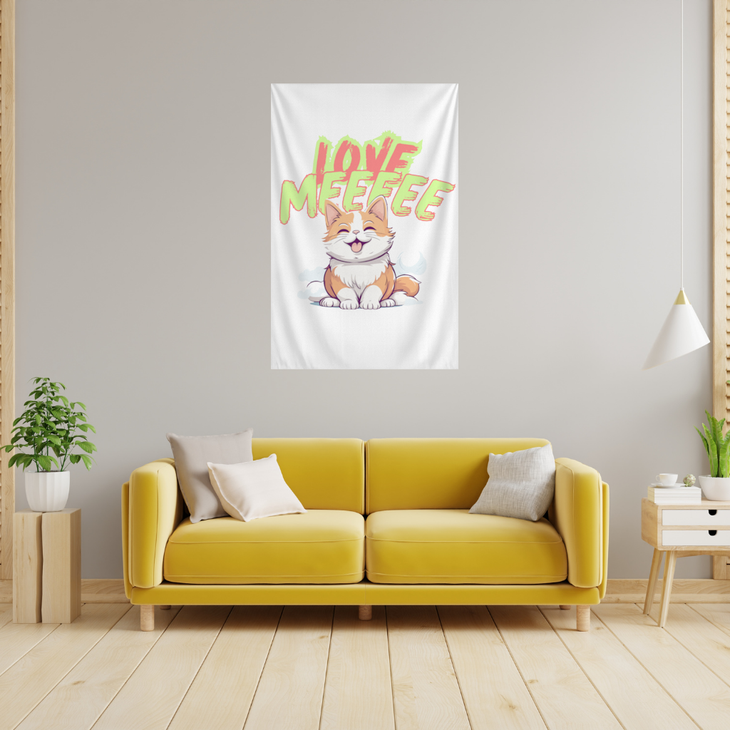 Cute Orange Cat Love Me Wall Tapestry