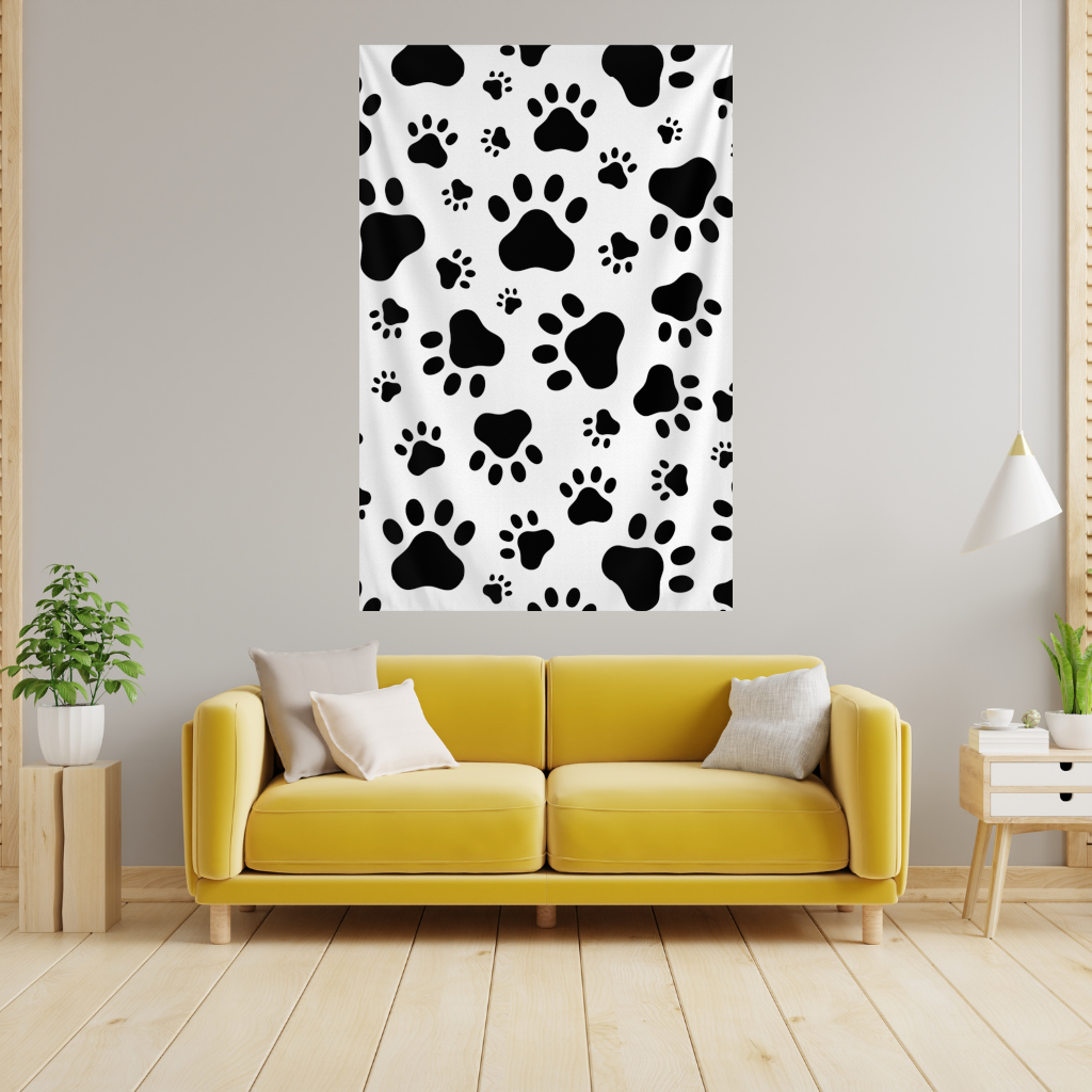 Black and White Paw Pattern Design Wall Tapestry
