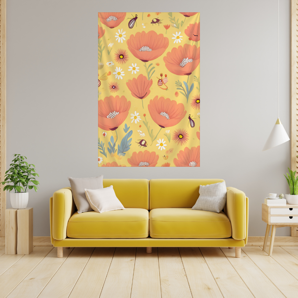 Floral Insect Pattern Colorful Design Wall Tapestry