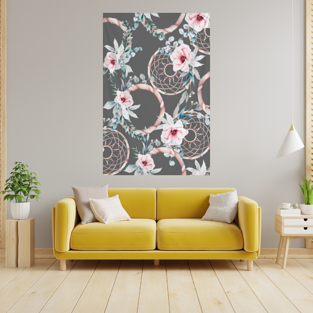 Boho Çiçek ve Dreamcatcher Deseni Duvar Örtüsü
