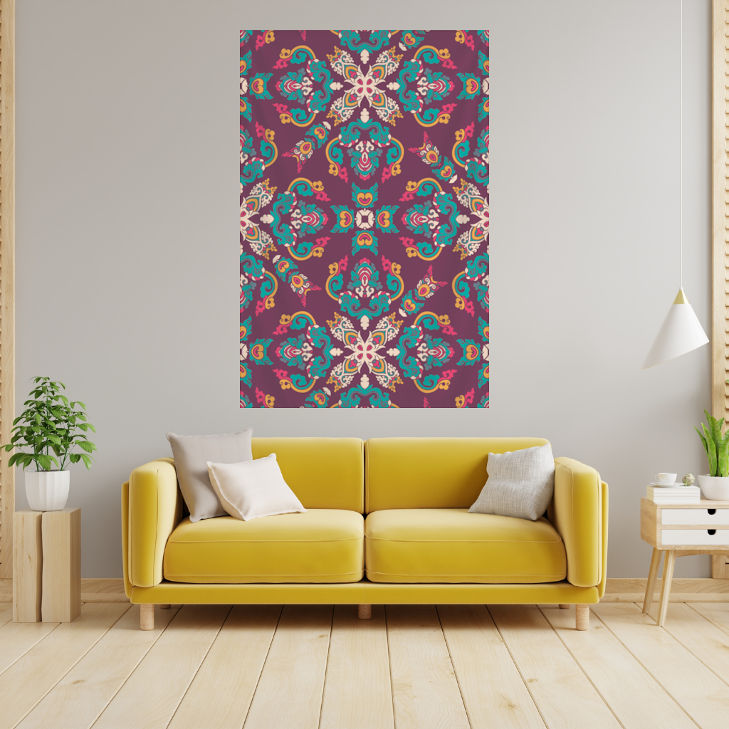 Otantik Osmanlı Motifli Renkli Mandala Deseni Duvar Örtüsü