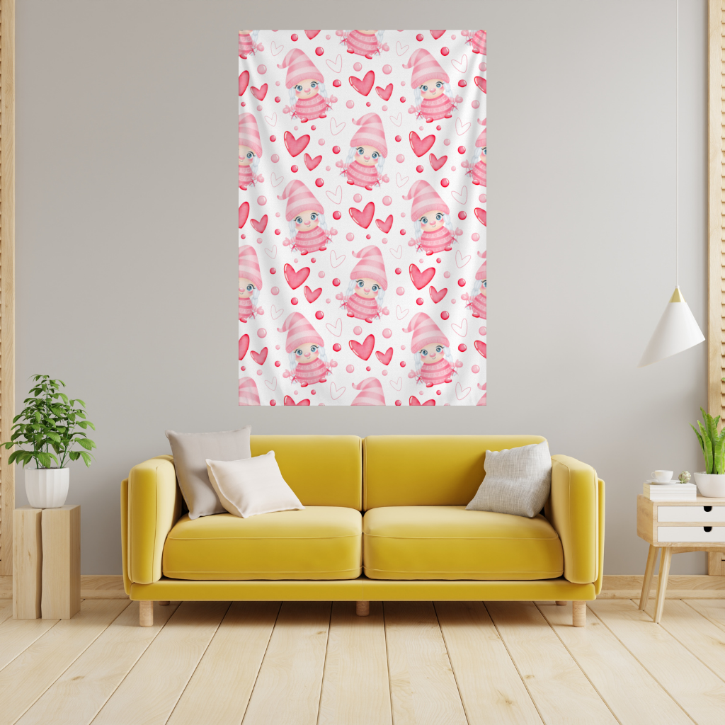 Cute Pink Baby Girl Valentines Day Heart Pattern Design Wall Tapestry