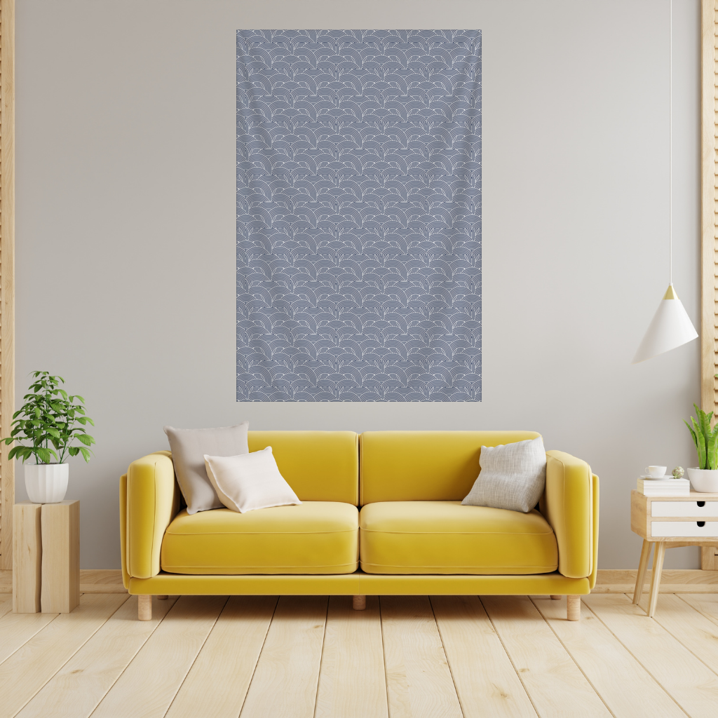 Navy and White Semi Circle Geometric Pattern Wall Tapestry