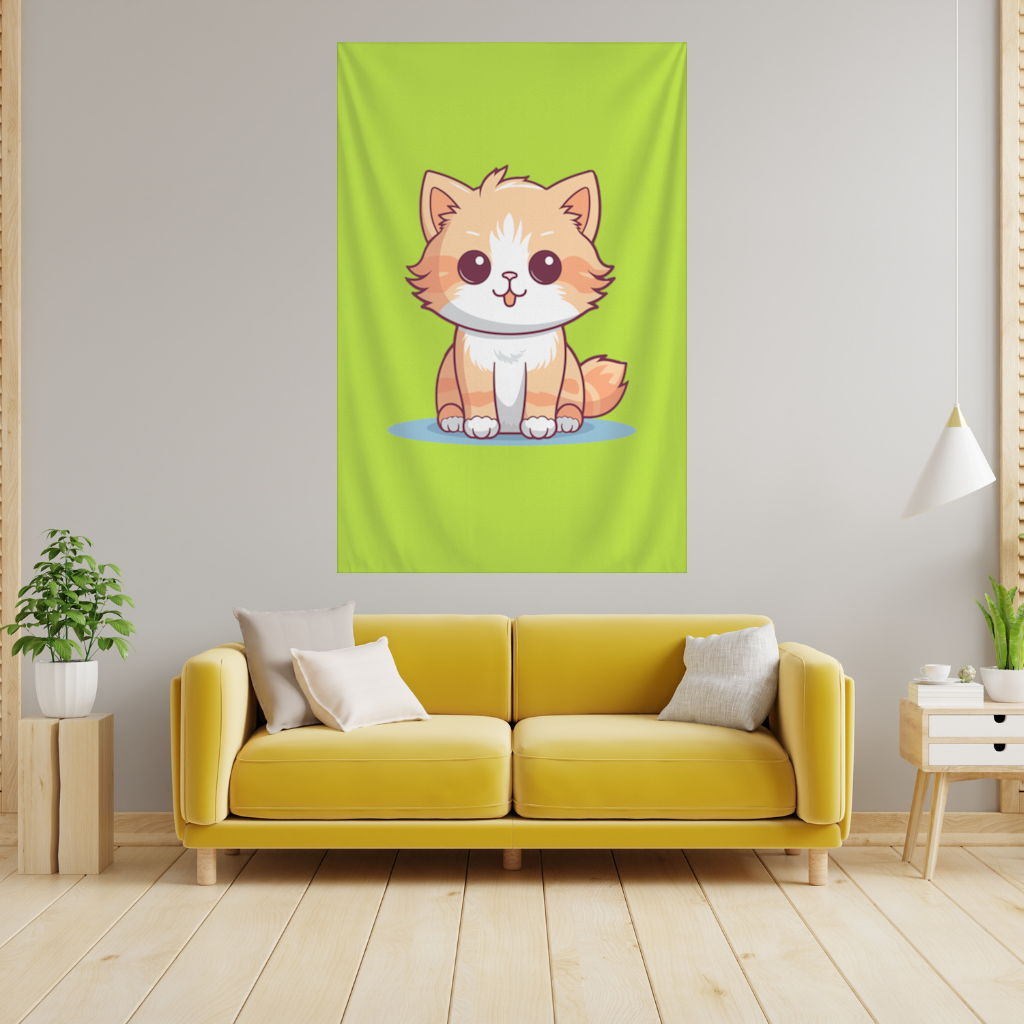 Cute Orange Cat Illustration Wall Tapestry