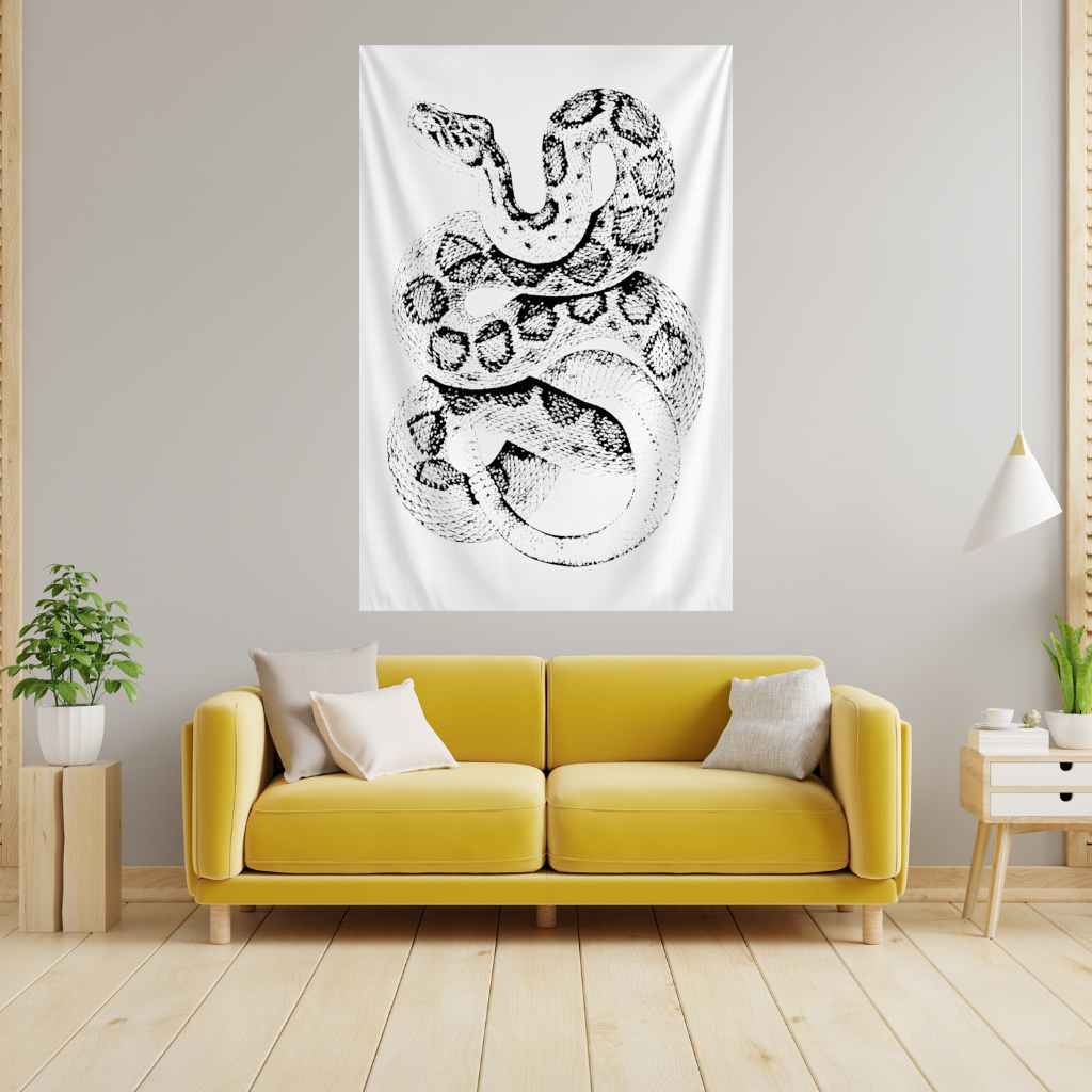 Detailed Vintage Rattlesnake Illustration Wall Tapestry