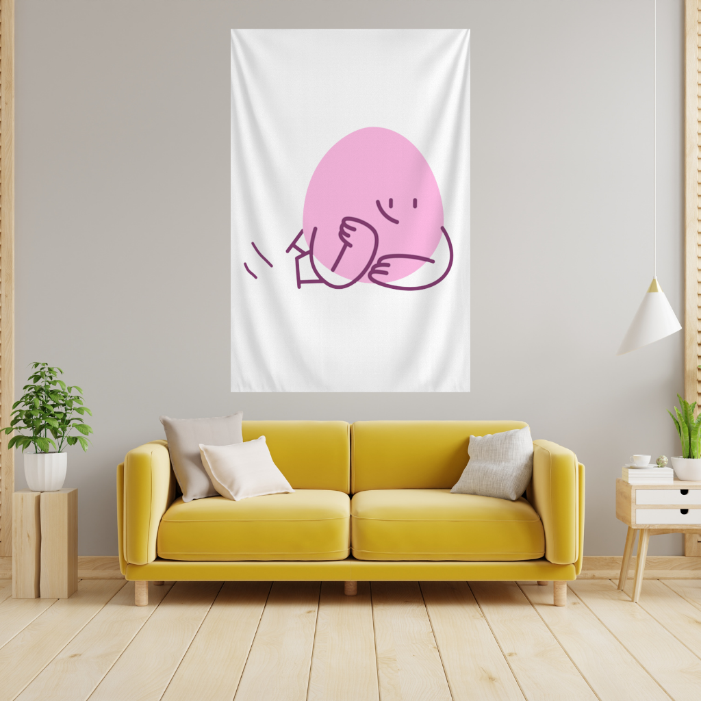 Cute Pink Lying Character Illustration Wall Tapestry