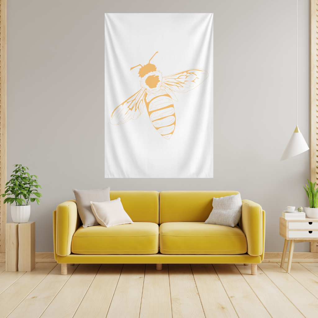 Minimal Turuncu Arı Çizimi Duvar Örtüsü
