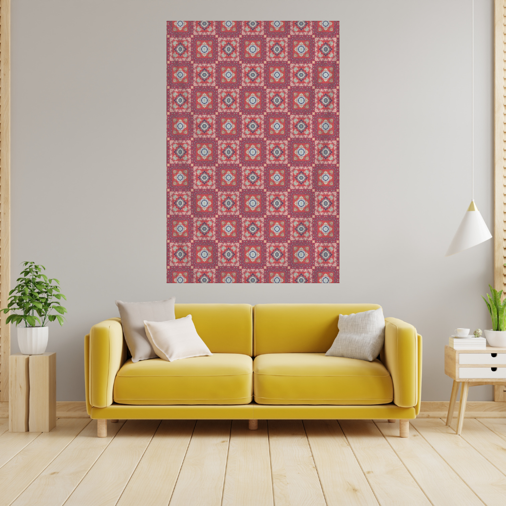 Geleneksel Kilim Motifli Kırmızı Etnik Geometrik Desen Duvar Örtüsü