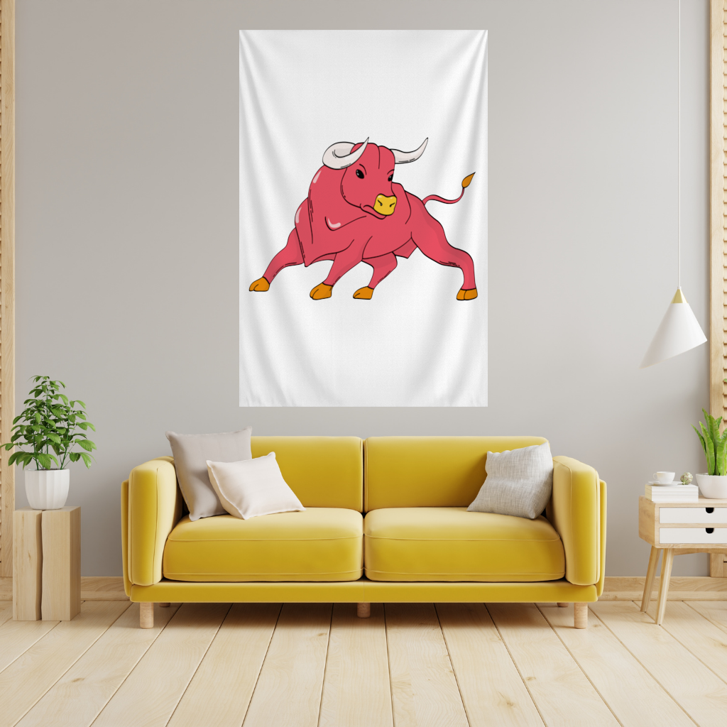 Spanish Red Bull Illustration Inspired by Matador Theme Wall Tapestry