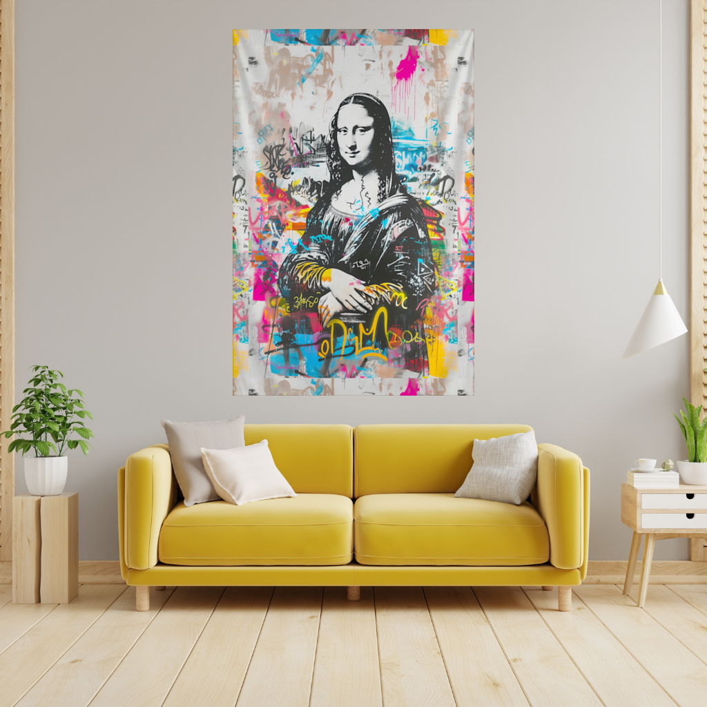 Graffiti Tarzı Modern Mona Lisa İllüstrasyonu Duvar Örtüsü