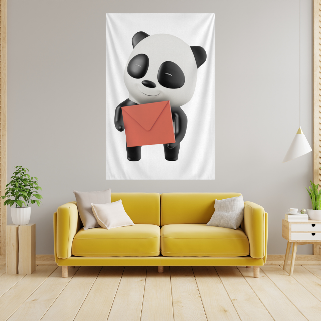 Kırmızı Zarflı Mutlu Panda Karakteri Duvar Örtüsü