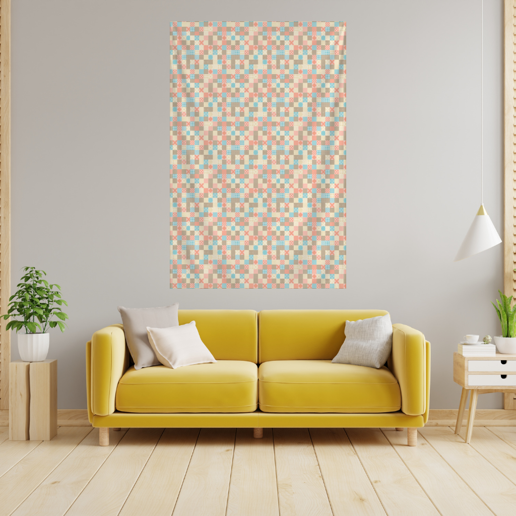 Renkli Modern Geometrik Kare Desen Duvar Örtüsü
