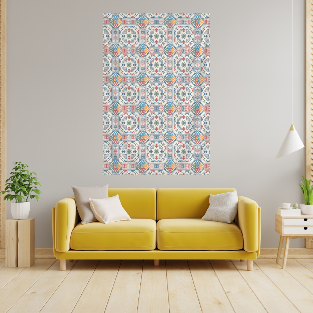 Multicolor Ethnic Geometric Motif Wall Tapestry