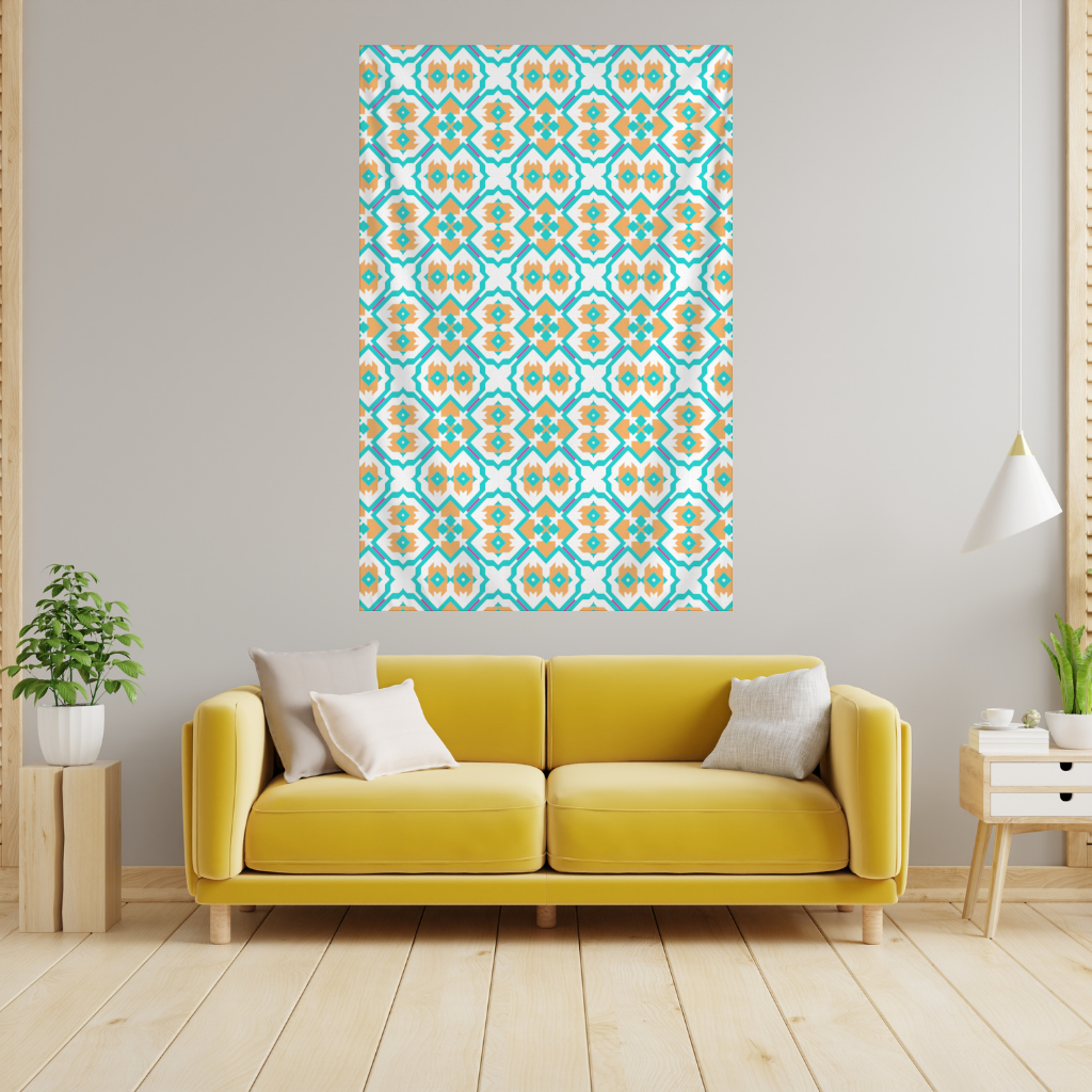 Orange and Turquoise Geometric Pattern Wall Tapestry