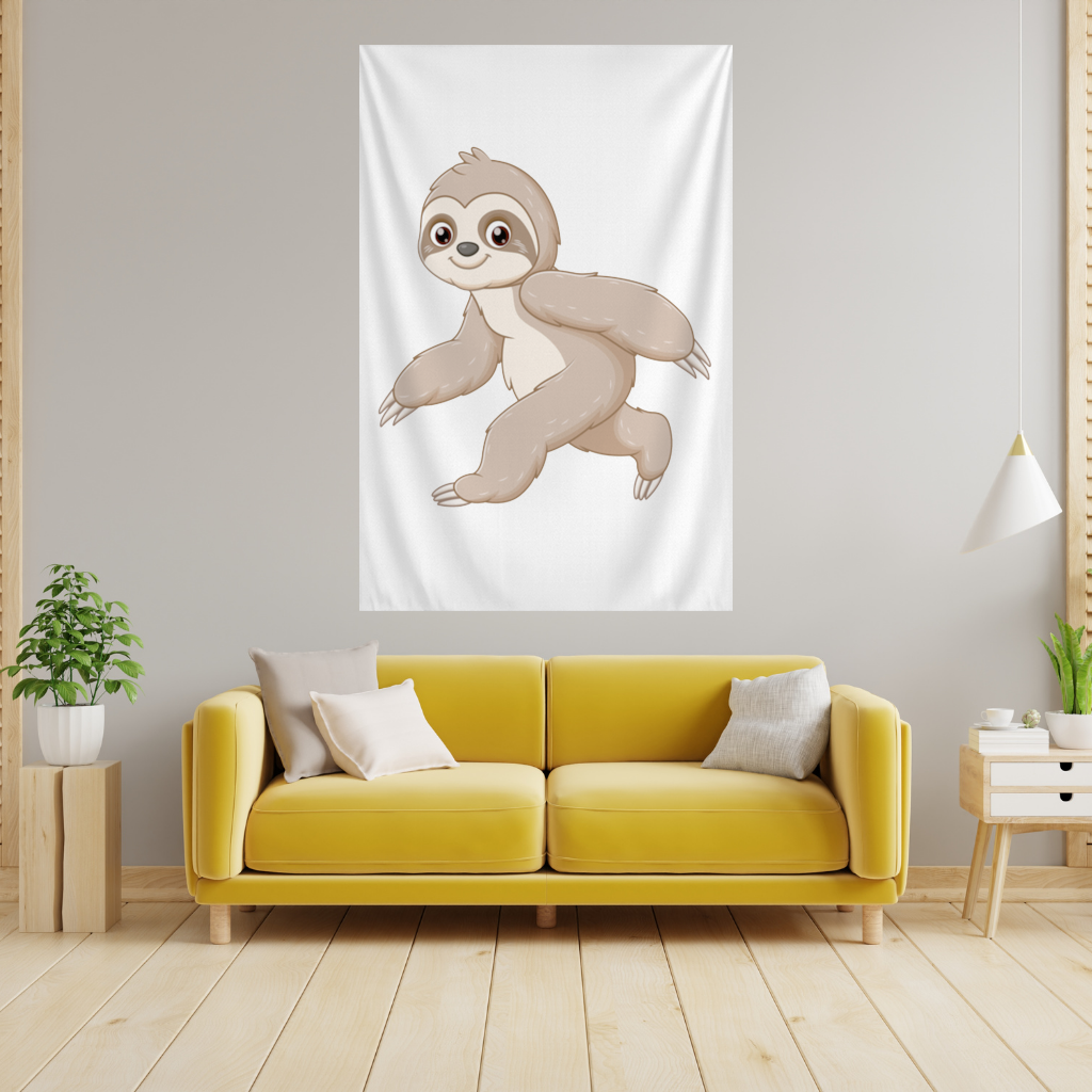Cute Joyful Walking Sloth Wall Tapestry