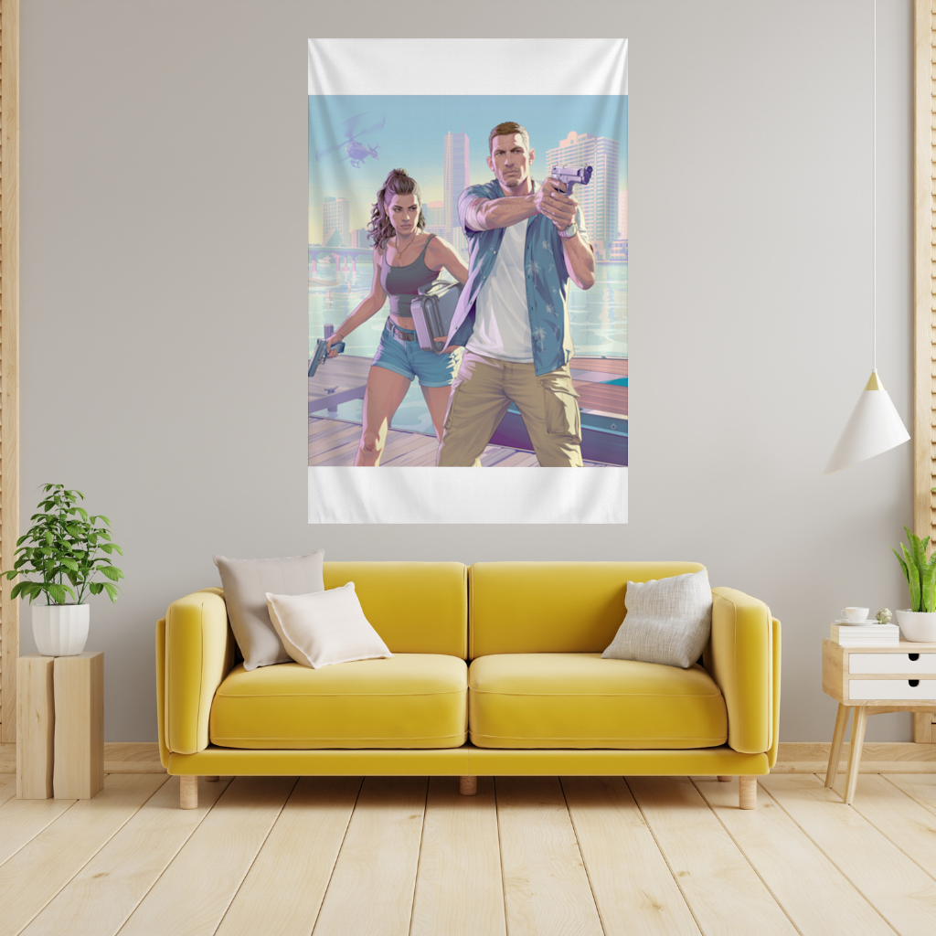 Vice City Çatışması Tropik Soygun İkilisi Duvar Örtüsü