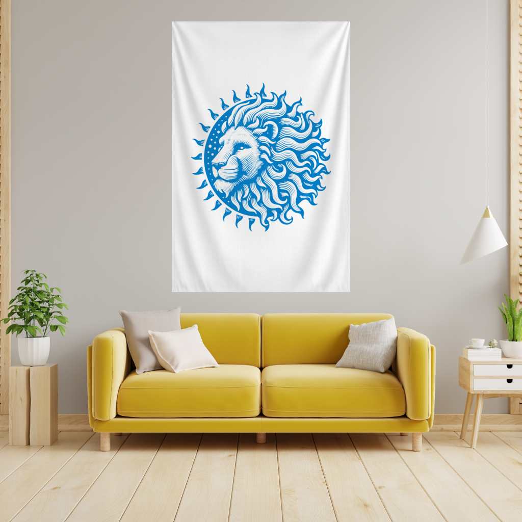 Leo Zodiac Sun and Moon Blue Motif Wall Tapestry