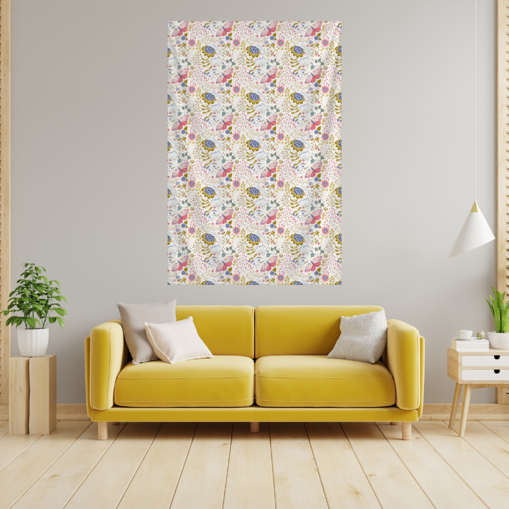 Folk Art Floral and Butterfly Pattern Wall Tapestry
