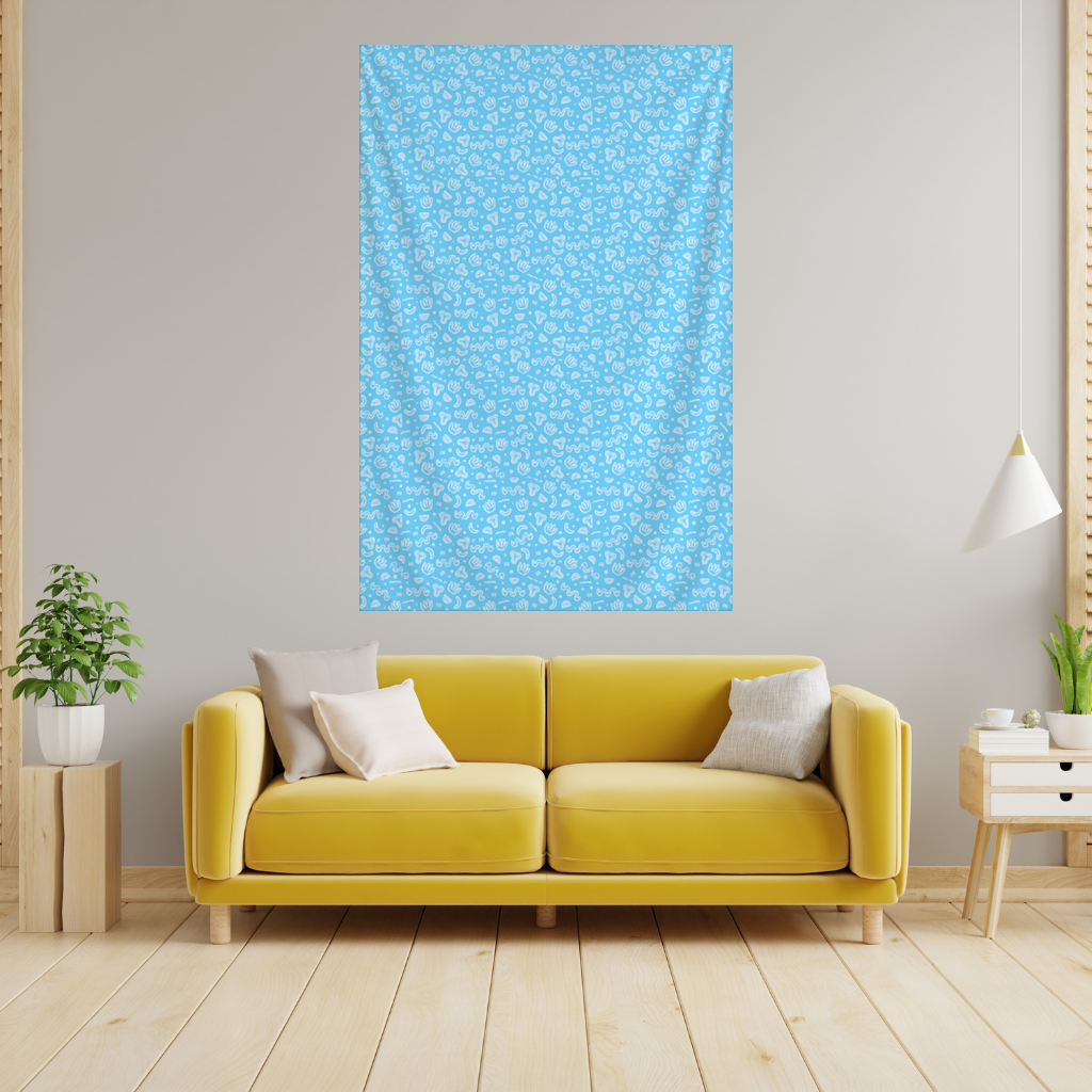 Blue Abstract Doodle Wall Tapestry