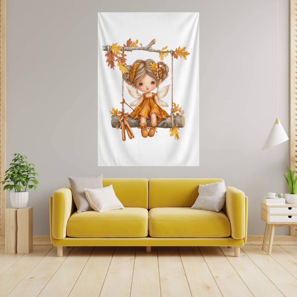 Whimsical Autumn Forest Fairy Wall Tapestry