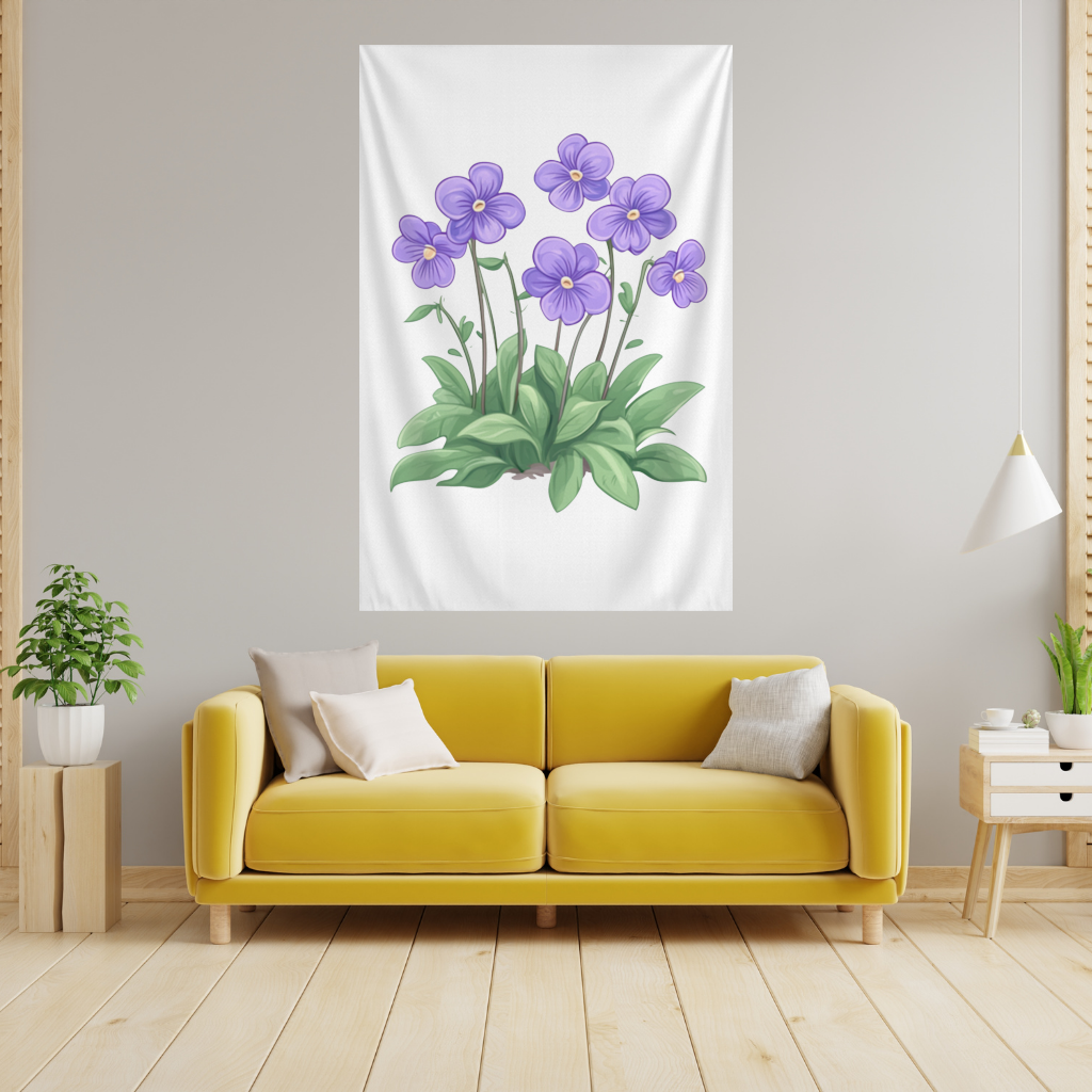 Cottagecore Purple Violets Wall Tapestry