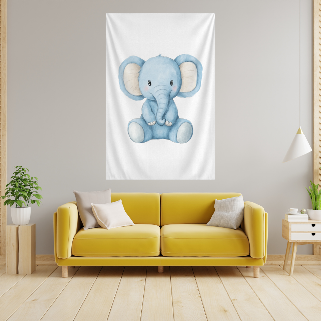 Cute Blue Watercolor Baby Elephant Wall Tapestry