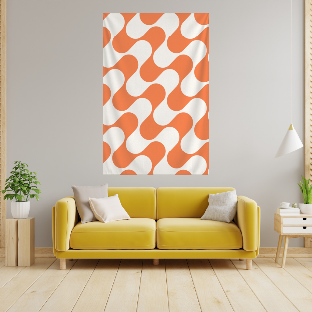 Retro 70s Orange Cream Groovy Curves Wall Tapestry