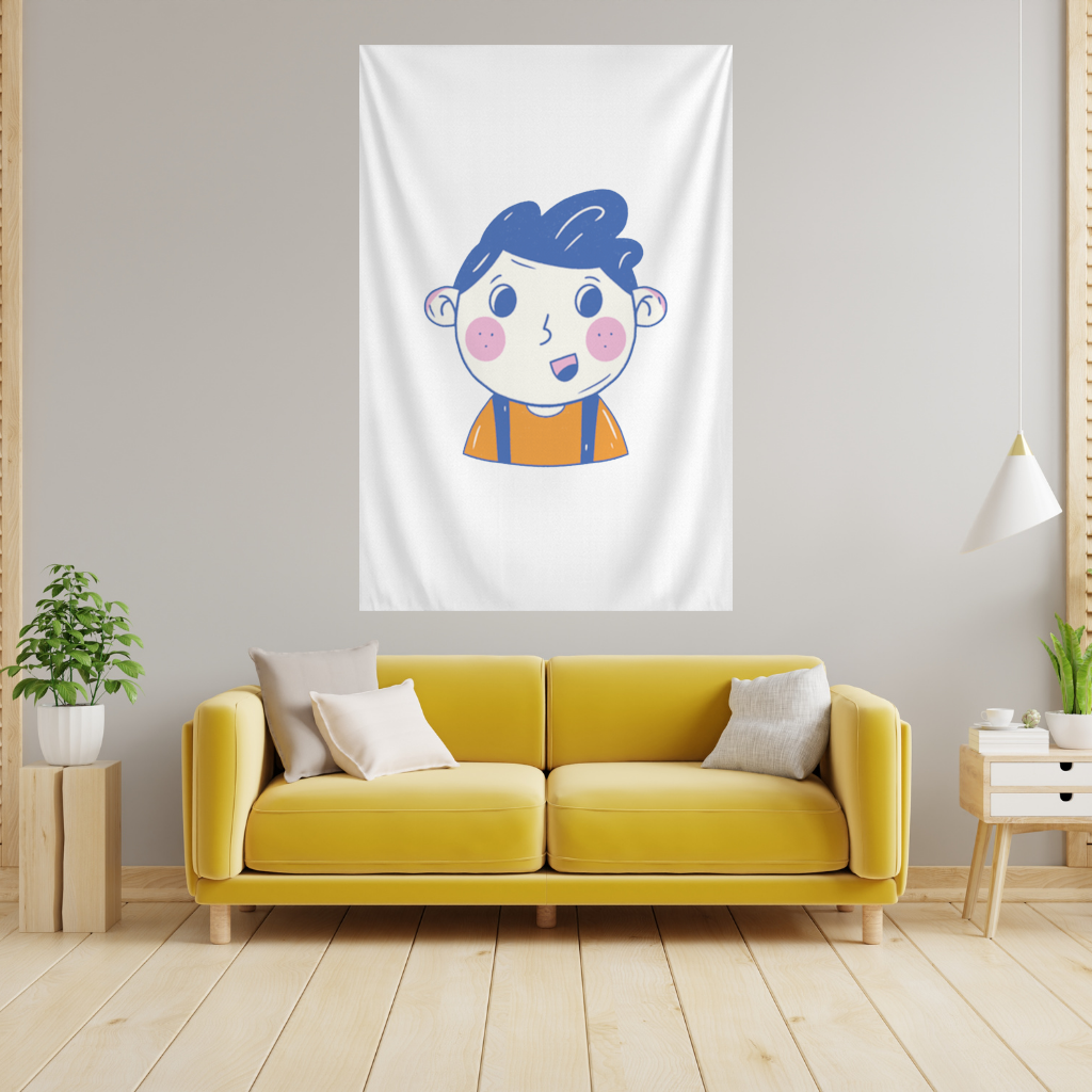 Cute Smiling Boy with Blue Hair Wall Tapestry