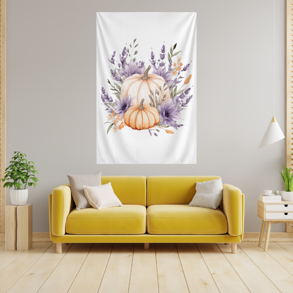 Lavender and Pumpkin Autumn Bouquet Wall Tapestry