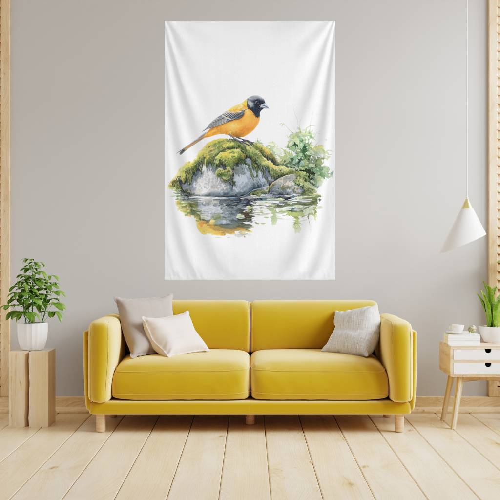 Orange Baltimore Oriole Bird Wall Tapestry