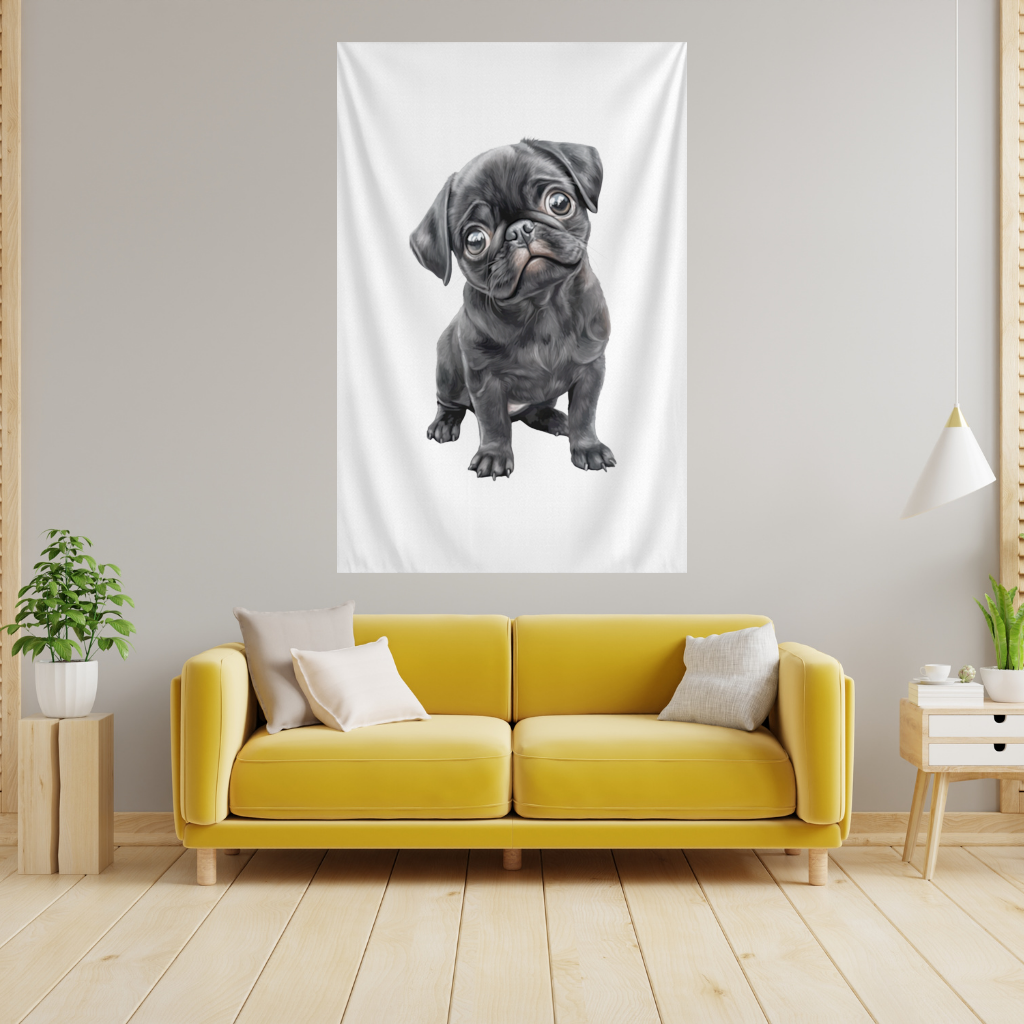 Masum Bakışlı Siyah Pug Yavrusu Duvar Örtüsü