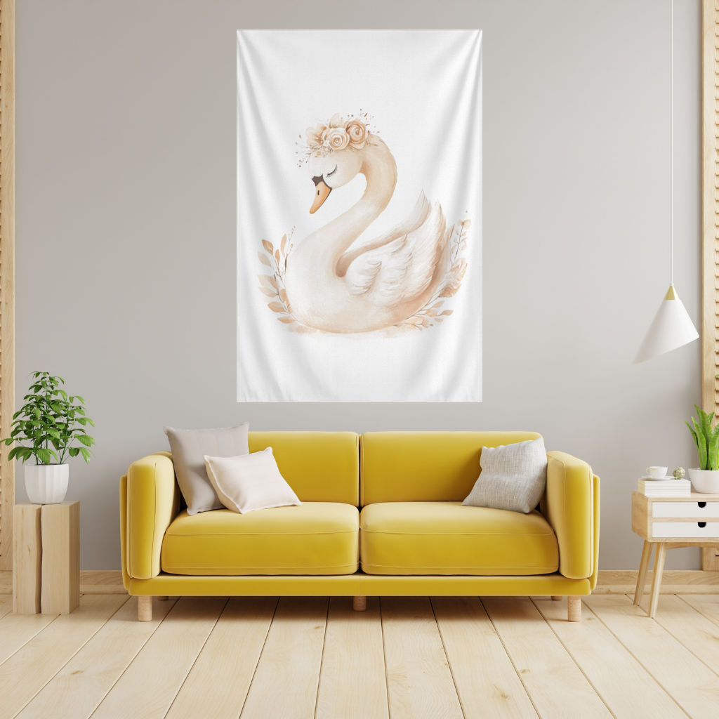 Elegant Floral Crown Boho Swan Wall Tapestry