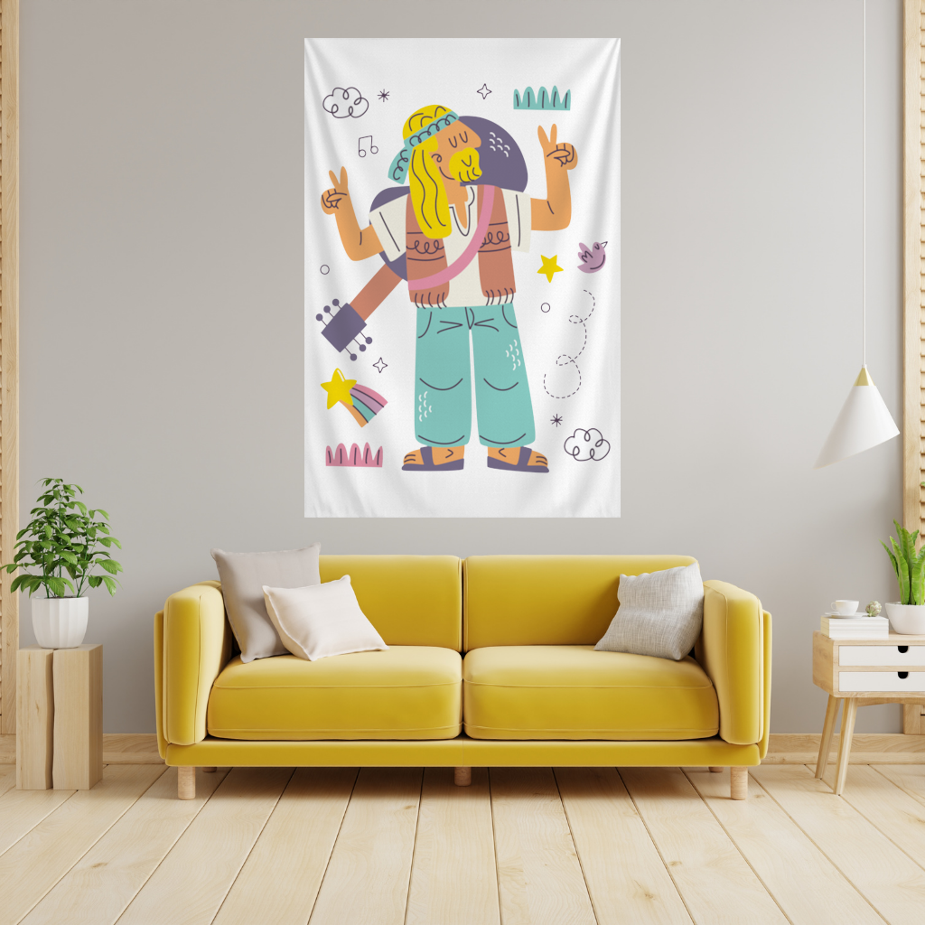 Retro Hippie Character Wall Tapestry