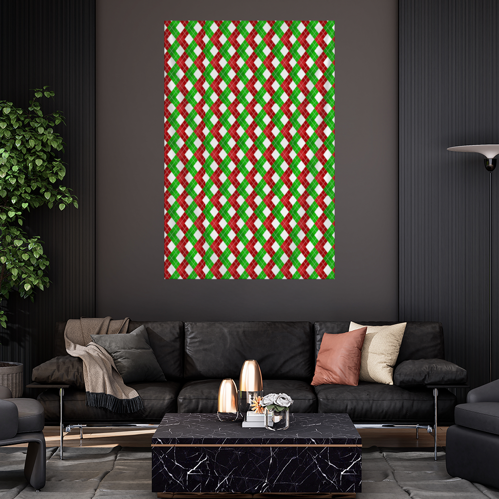 Red Green Argyle Plaid Background Pattern Wall Tapestry