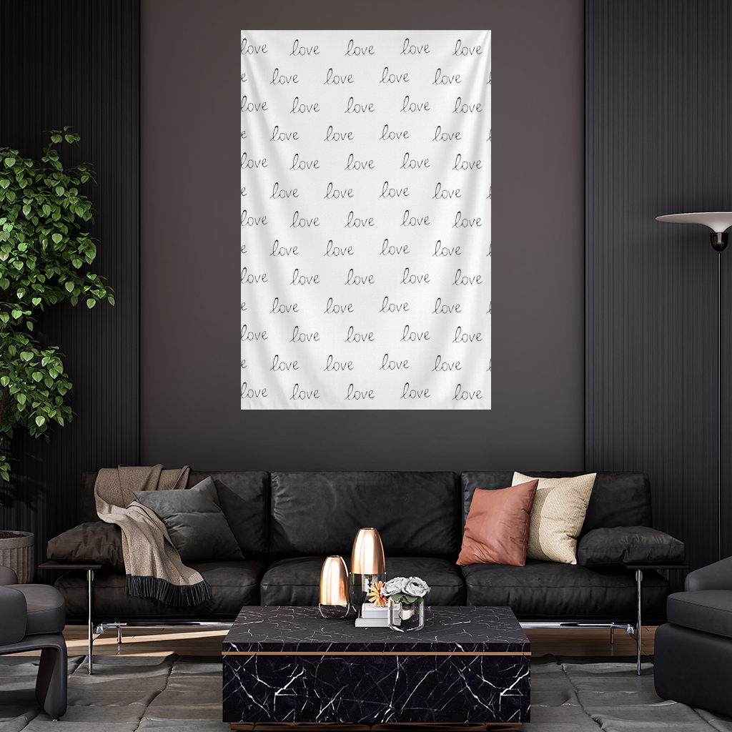 Minimal Black and White Love Text Pattern Design Wall Tapestry